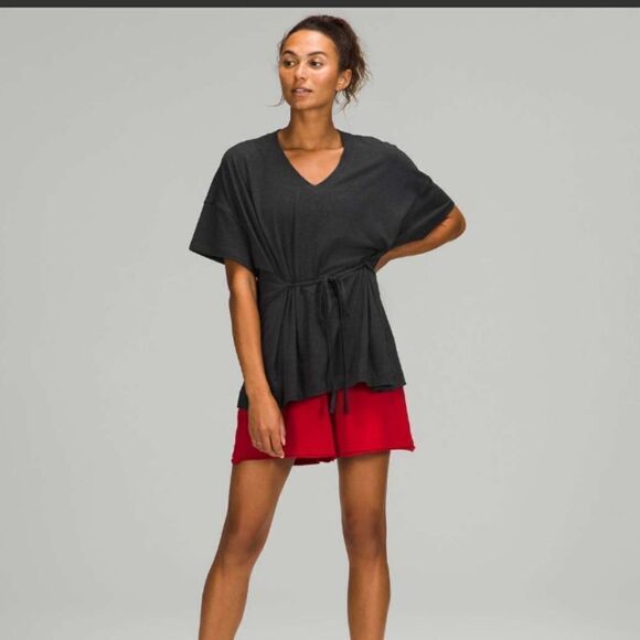 Lululemon Heathered Black Side Tie V-Neck T-Shirt Top 4 - Picture 1 of 4